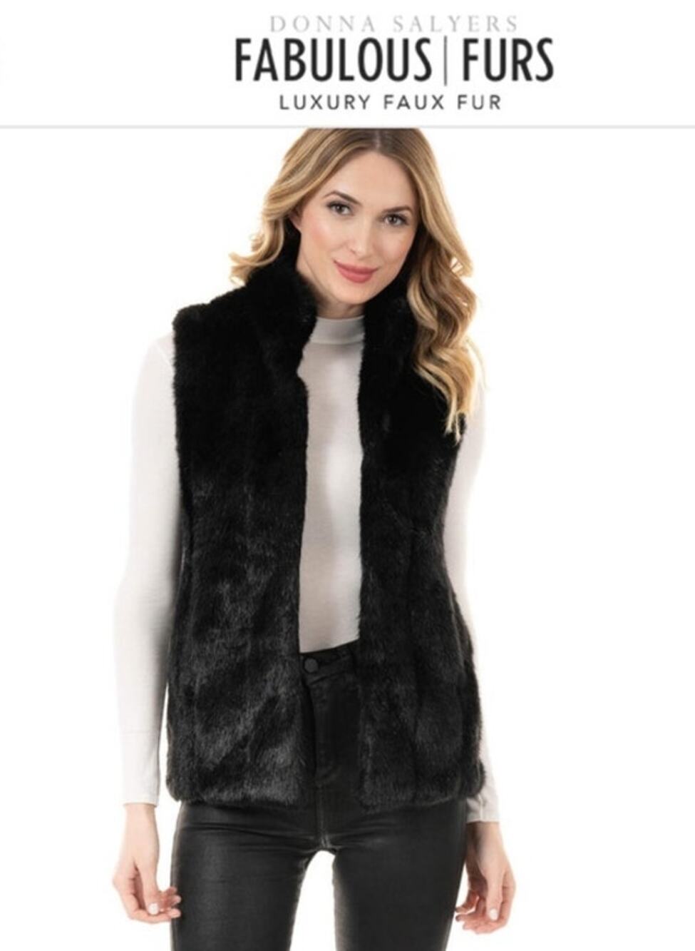 Fabulous furs Black Mink Faux Fur Hook Vest size 2 XL
